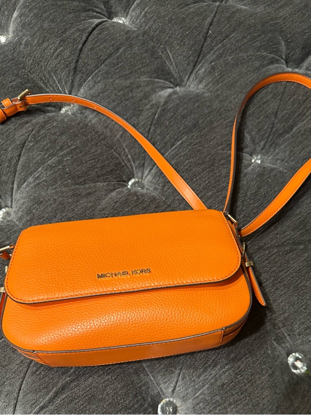 Michael Kors Orange Pebbled Leather Crossbody Bag - Picture 2 of 14